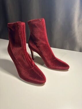 Giuseppe Zanotti Red Velvet Stiletto Sock Booties